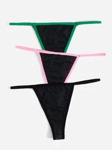 ROMWE Kawaii 3pack Letter Cartoon Frog Graphic Contrast Binding Panty Set - Multicolor - View 2