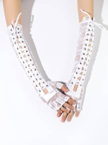 Guantes sin dedos elegantes con cordones, regalo del Día de San Valentín - Blanco - Ver 1