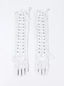 Guantes sin dedos elegantes con cordones, regalo del Día de San Valentín - Blanco - Ver 2