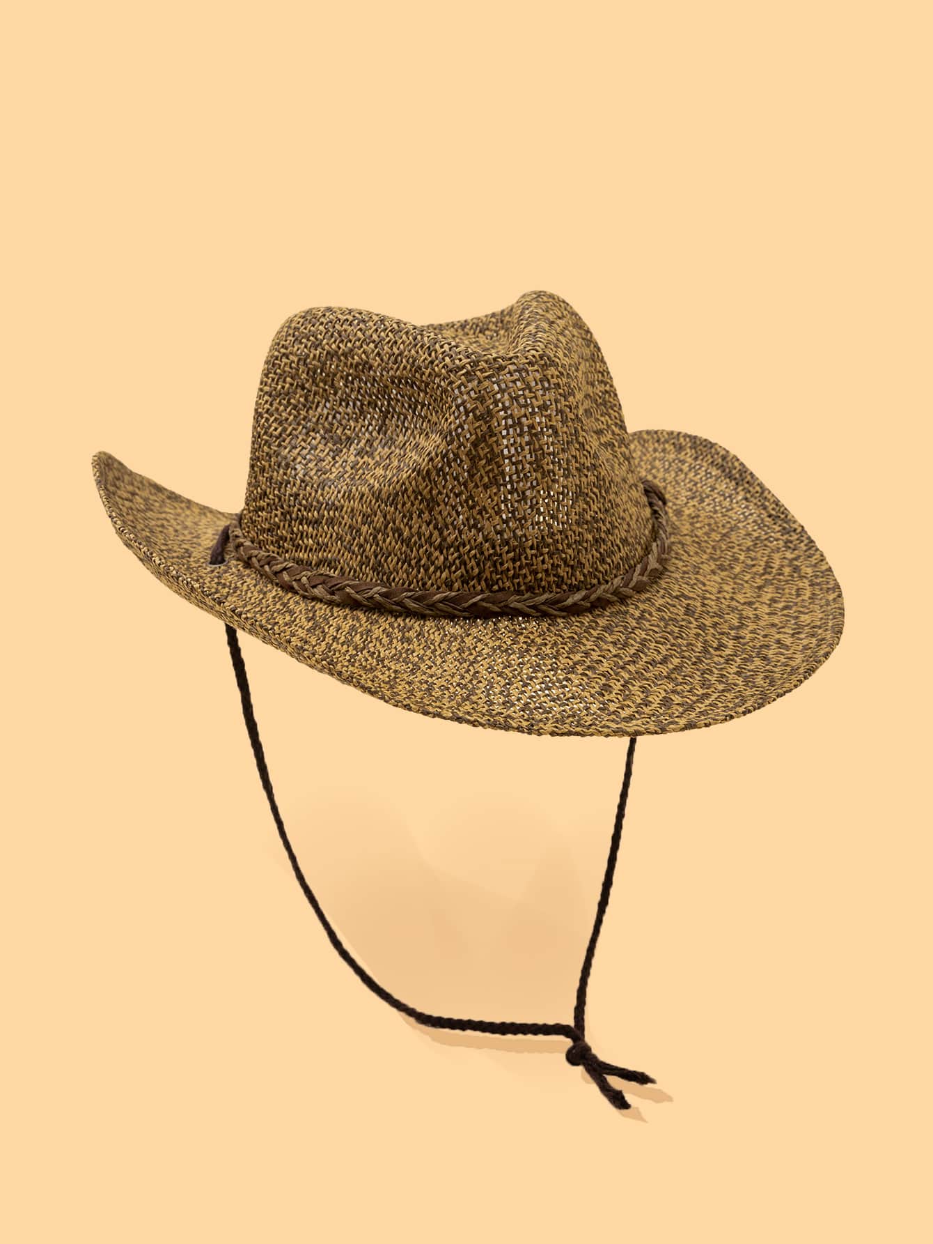 Sombrero vaquero de paja con decoración trenzada de cuerda - Café integral - Ver 1