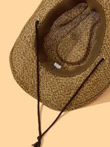 Sombrero vaquero de paja con decoración trenzada de cuerda - Café integral - Ver 3