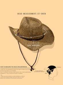 Sombrero vaquero de paja con decoración trenzada de cuerda - Café integral - Ver 4