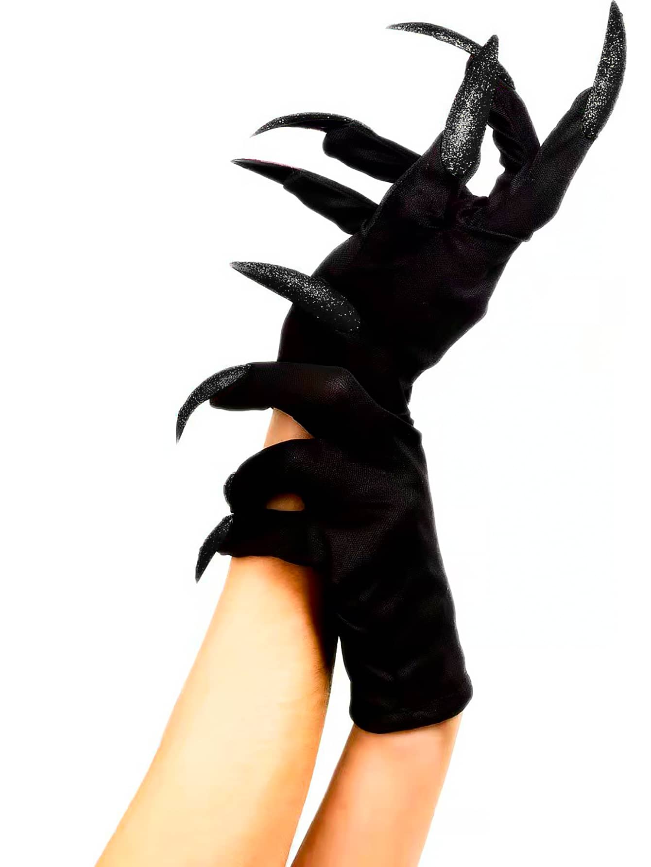 Long Nail Decor Solid Costume Gloves - Black - View 1