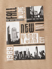 SHEIN Toddler Boys Houses & Slogan Graphic Tee - Khaki - View 4