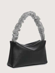 Bolso De Noche Brillante De Lentejuelas Y Lujoso Con Decoración De Diamantes De Imitación Y Correa Fruncida Cuadrado Para Fiesta, Mujer, Novia. Perfecto Para Fiesta, Boda, Promoción, Cena O Banquete, Con Un Estilo Glamoroso, Elegante Y Exquisito Que Trasmite Una Sensación De Lujo Discreto. - Negro - Ver 6