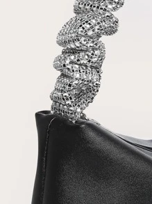 Bolso De Noche Brillante De Lentejuelas Y Lujoso Con Decoración De Diamantes De Imitación Y Correa Fruncida Cuadrado Para Fiesta, Mujer, Novia. Perfecto Para Fiesta, Boda, Promoción, Cena O Banquete, Con Un Estilo Glamoroso, Elegante Y Exquisito Que Trasmite Una Sensación De Lujo Discreto. - Negro - Ver 7
