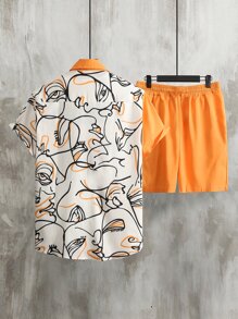 Manfinity Homme Men Colour Block Figure Graphic Shirt & Shorts Without Tee - Orange - View 2