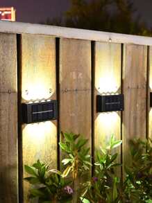 Lámpara de pared con panel solar de 1 pieza, luz solar sin batería de 8 LED ABS, para escalera de patio de jardín al aire libre - Blanco - Ver 2