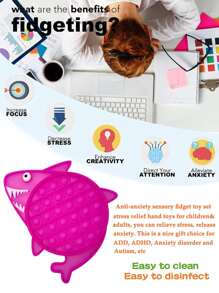 1pc Shark Design Pop It Fidget Toy - Màu Hồng Tươi - Xem 4