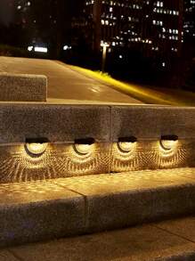 2 piezas Luz de pared solar semicircular, iluminación exterior para jardines, senderos, patios - Amarillo - Ver 2