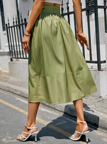 Striped Tie Side Wrap Skirt - Green - View 2
