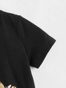 SHEIN Chàng trai trẻ Giải trí Ngắn tay Vòng cổ Áo thun Với Họa tiết gấu , Thích hợp Cho mùa hè Mặc hàng ngày - màu đen - Xem 4