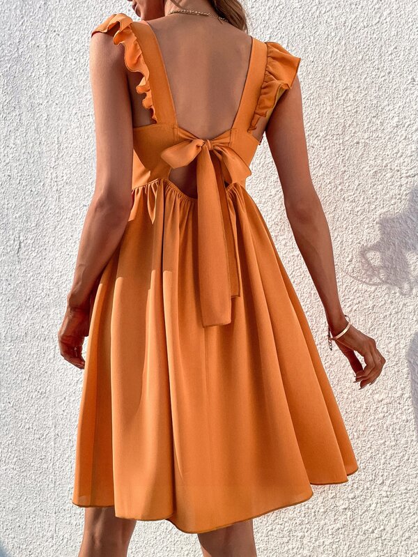 Ruffle Trim Tie Backless Dress SHEIN USA