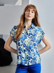 MOTF X Van Gogh INSPIRED SILK BATWING SLEEVE SHIRT - Blue - View 2