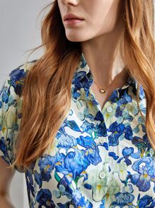 MOTF X Van Gogh INSPIRED SILK BATWING SLEEVE SHIRT - Blue - View 8