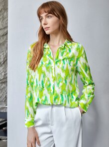 MOTF X Van Gogh INSPIRED 100% SILK WATER RIPPLE SHIRT - Lime Green - View 12