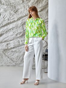 MOTF X Van Gogh INSPIRED 100% SILK WATER RIPPLE SHIRT - Lime Green - View 6