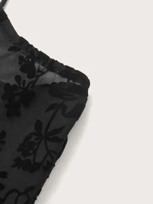 SHEIN ICON Áo hai dây Thắt nút cắt Thắt nơ trước Hoa Gợi cảm - màu đen - Xem 4