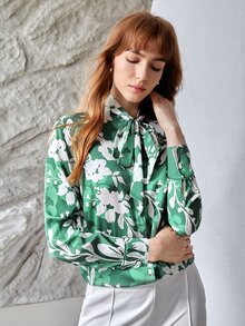 MOTF PREMIUM SILK FLORAL TIE-NECK BLOUSE - Multicolor - View 5