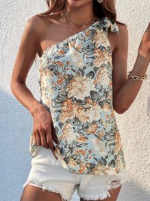 Breezaya Floral Print Tie One Shoulder Blouse - Multicolor - View 5