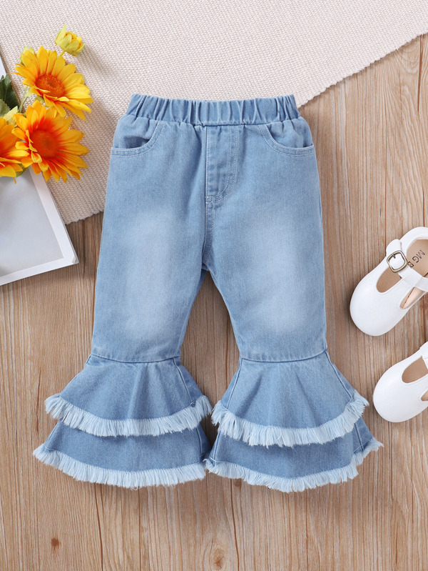 WESTFADE Young Baby Girl Raw Trim Flare Leg Jeans,Holiday,Summer,Travel