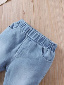 Baby Layered Raw Trim Flare Leg Jeans - Light Wash - View 4