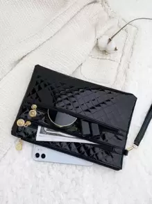 Square Bag Artificial Patent Leather Stitch Detail Square Bag, For Women, Rookies & White-Collar Workers,For Lady,For Female Lipsticks,For Dinner/Banquet,For Prom,For Wedding,For Party - Black - View 3