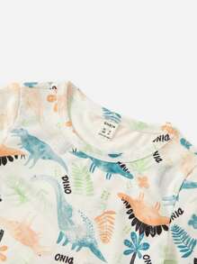 SHEIN 3 Piezas Camiseta De Manga Corta Con Estampado De Letra Y Dinosaurio Para Niño - Multicolor - Ver 3