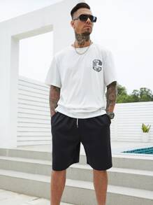 Manfinity Homme 男士斜插口袋腰部抽繩短褲 - 黑色 - 查看 4