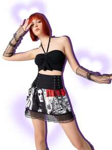 ROMWE Figure & Skeleton Graphic Lace Up Skirt - Multicolor - View 2