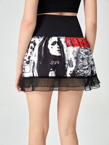ROMWE Figure & Skeleton Graphic Lace Up Skirt - Multicolor - View 3