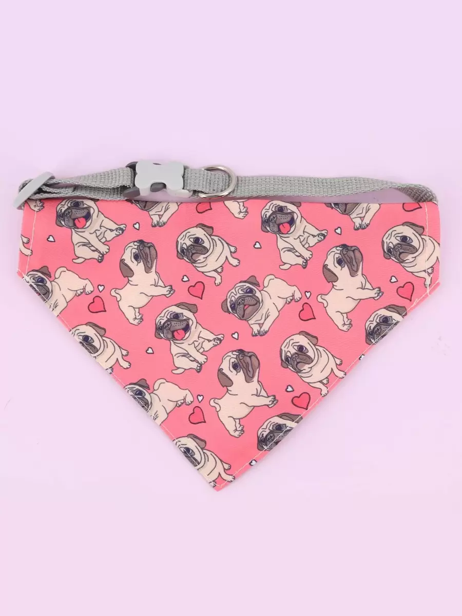 Supet 1pc Dog Print Pet Bandana - Pink - View 1
