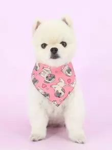 Supet 1pc Dog Print Pet Bandana - Pink - View 2