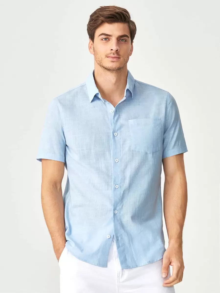 Manfinity VCAY Men Cotton Patched Pocket Shirt - Baby Blue - View 1
