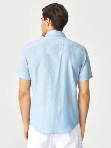 Manfinity VCAY Men Cotton Patched Pocket Shirt - Baby Blue - View 2