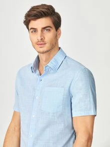 Manfinity VCAY Men Cotton Patched Pocket Shirt - Baby Blue - View 5
