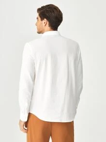 Manfinity VCAY Loose Fit Men's Cotton Solid Half Button Shirt - White - View 2