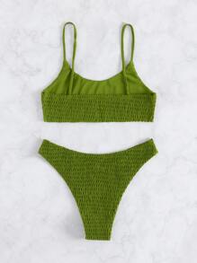 Swim Basics 夏季沙灘露腰束褶低腰比基尼 - 橄欖綠 - 查看 2