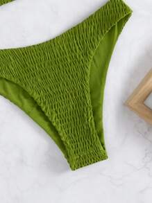 Swim Basics 夏季沙灘露腰束褶低腰比基尼 - 橄欖綠 - 查看 4