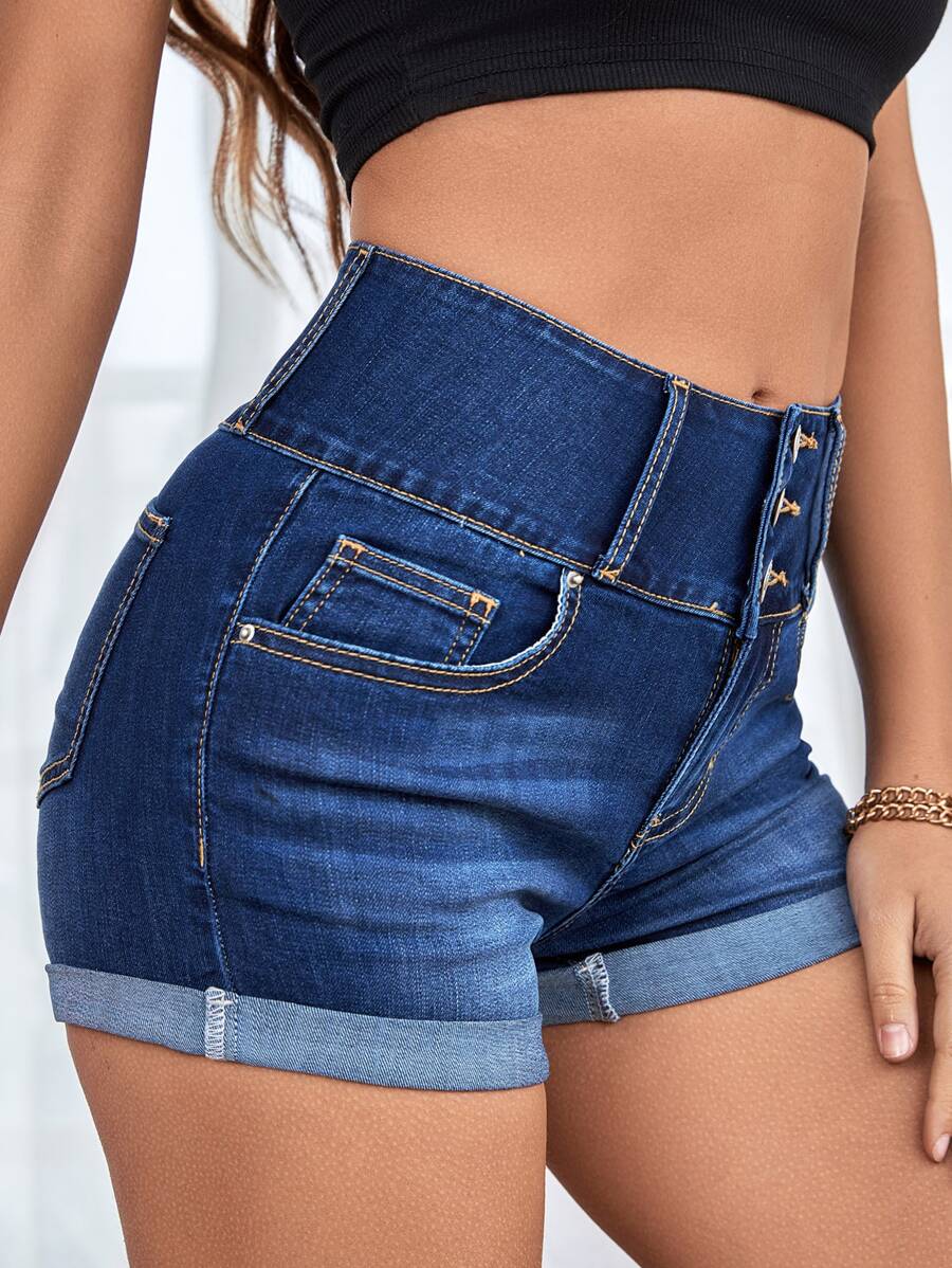 Roll Up Hem Denim Shorts SHEIN USA