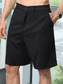 Manfinity Hombres Shorts unicolor con bolsillo oblicuo - Negro - Ver 3