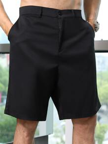 Manfinity Hombres Shorts unicolor con bolsillo oblicuo - Negro - Ver 4