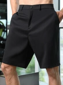 Manfinity Hombres Shorts unicolor con bolsillo oblicuo - Negro - Ver 5