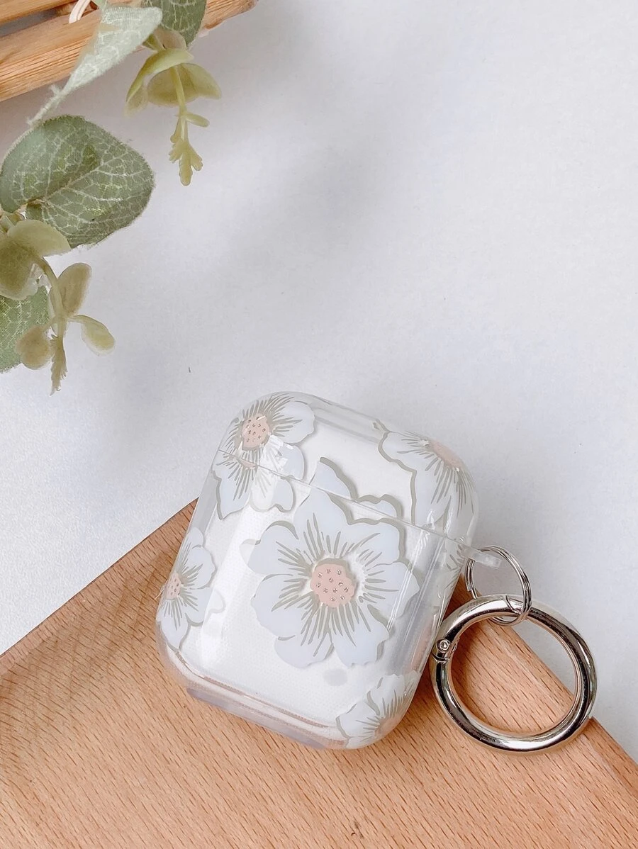 Flower Print Clear Case Compatible With Airpods - Clear - View 1