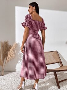 SHEIN LUNE Women Dresses Berikat Shirred Kain genggang Casual - Red and White - View 2