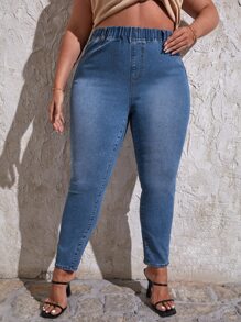 SHEIN Essnce Plus High Waist Skinny Jeans - Dark Wash - View 1