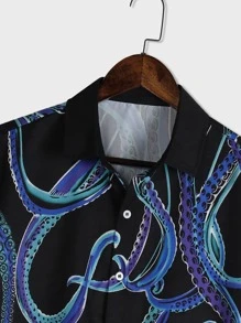 ROMWE MEN Street Life Áo sơ mi Nam Nút phía trước Thú vật Đường phố - màu đen - Xem 5