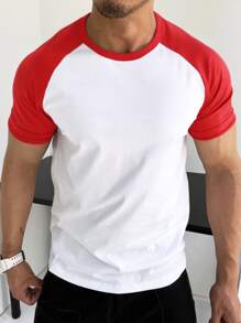 Manfinity Homme 男士撞色插肩袖T恤 - 白色 - 查看 1