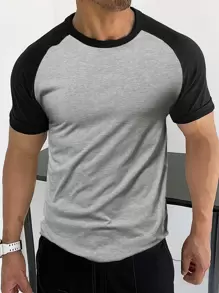 Manfinity Homme 男士撞色插肩袖T恤 - 灰色 - 查看 1