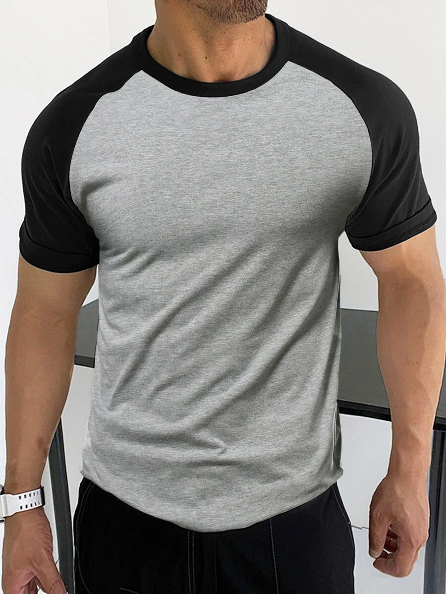 Manfinity Homme 男士撞色插肩袖T恤 - 灰色 - 查看 1